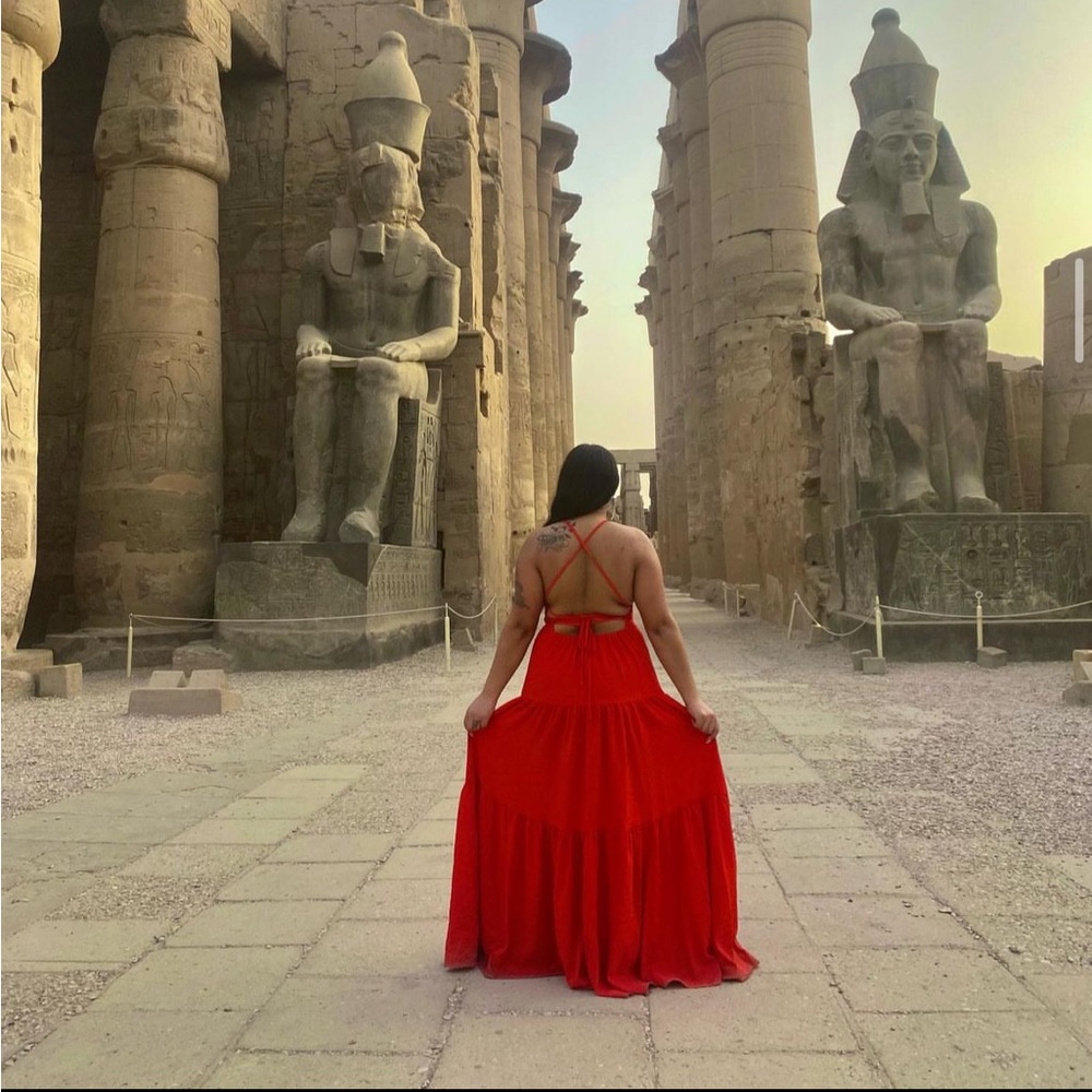 Red Lace Up Backless Ruffle Hem Dress